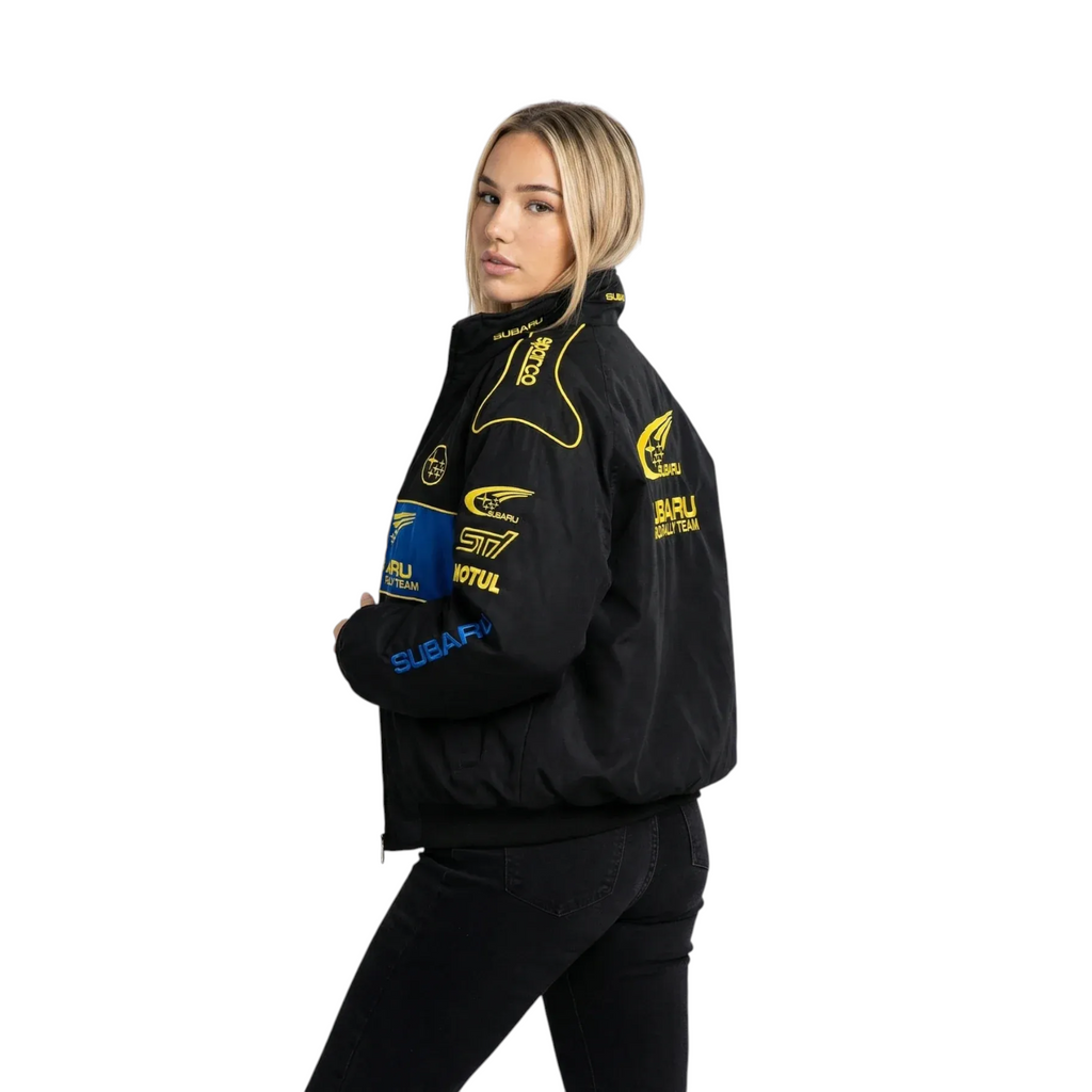 Black Subaru Racing Jacket – Rally Style Motorsport Jacket