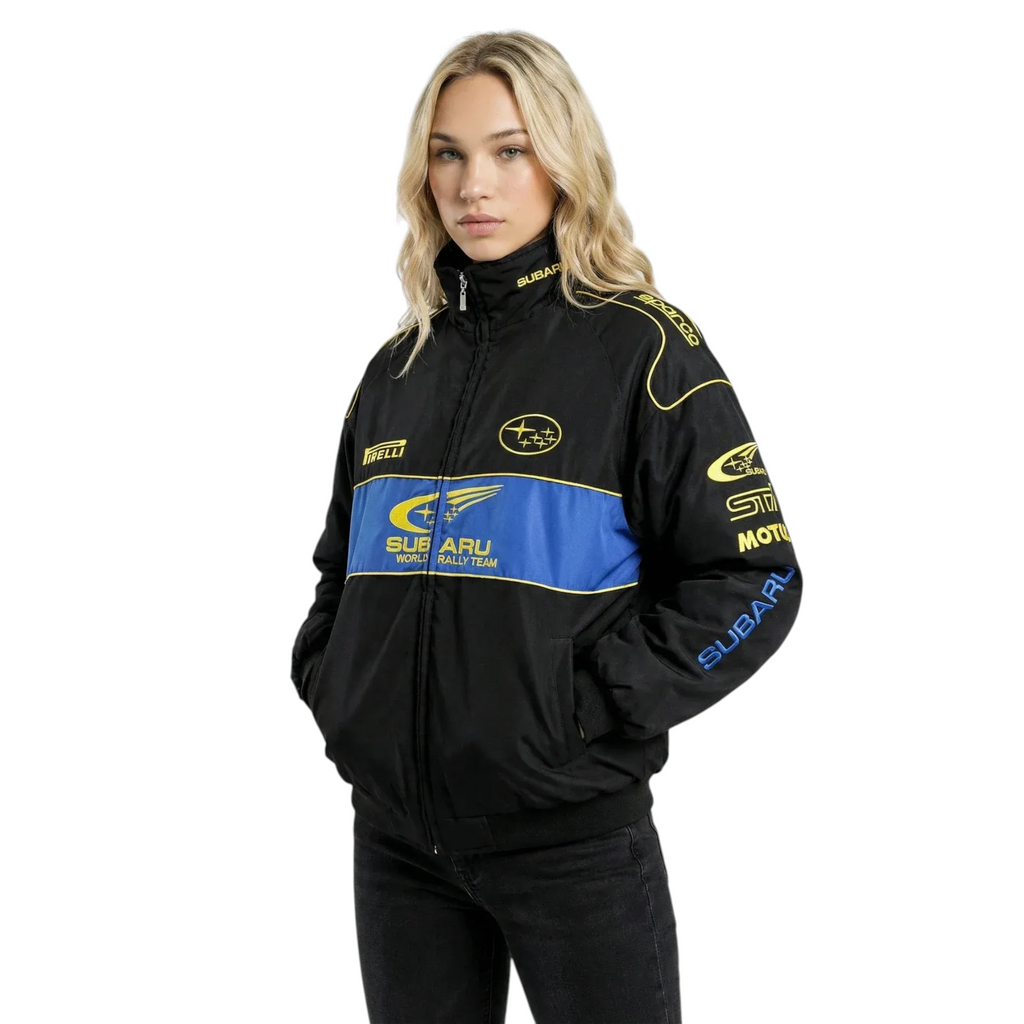 Black Subaru Racing Jacket – Rally Style Motorsport Jacket