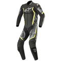 Professional Alpinestars Leather Suit MOTEGI v2 Black Yellow Fluo